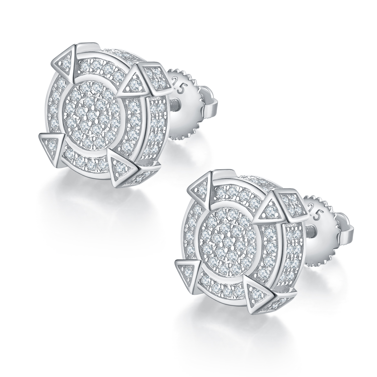 S925 Sterling Silver 174pcs D Color VVS1 Moissanite Geometric Stud Earrings 3g Screw Back Platinum Plated GRA Certified Gift Box