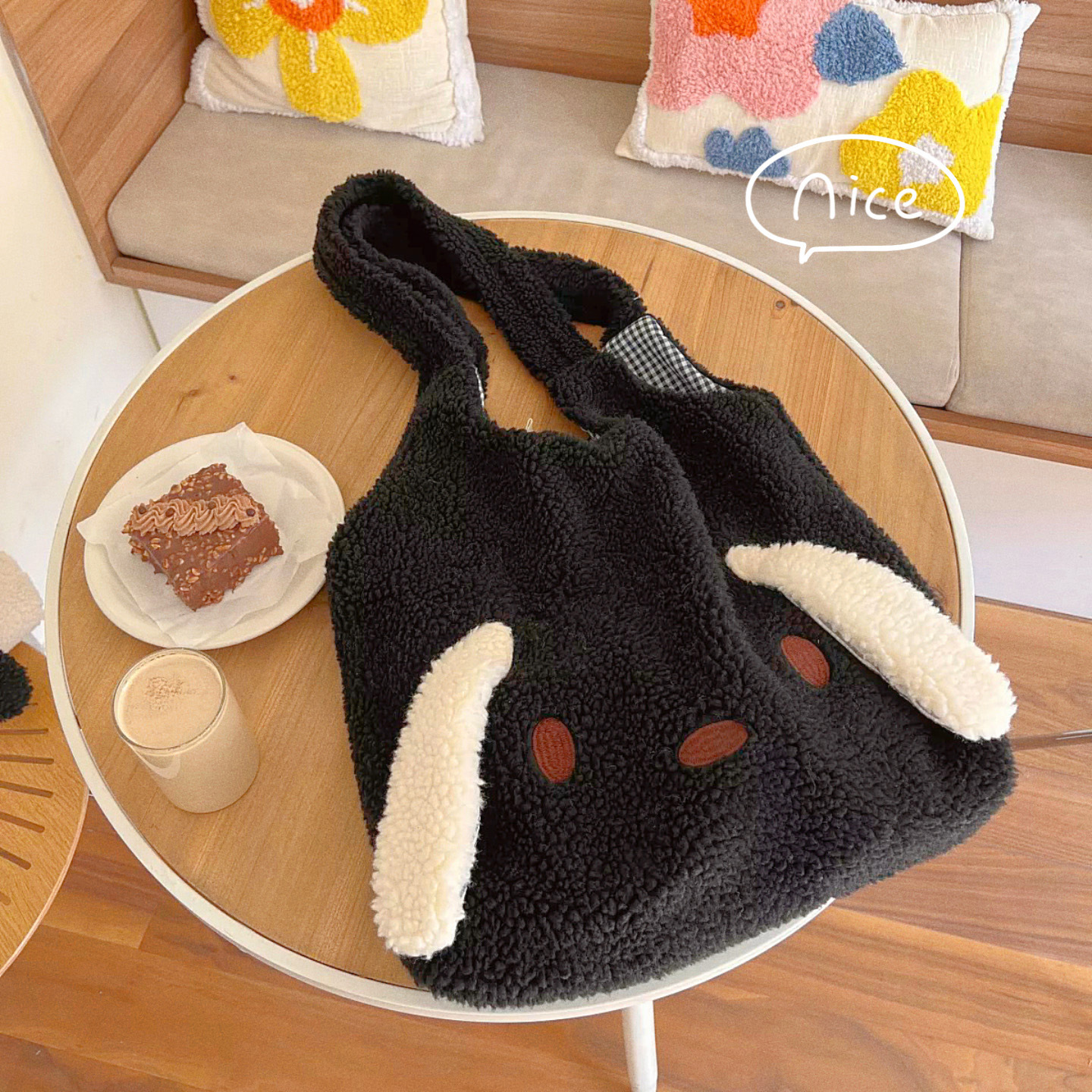 Cute Dog One Shoulder Lamb Fleece Large Ear Bag