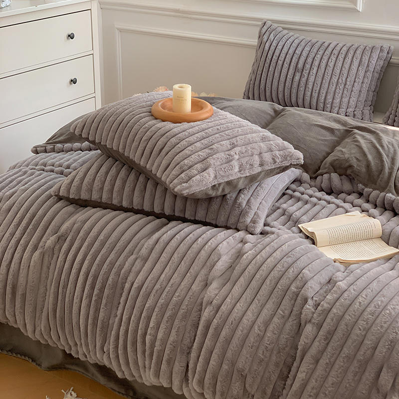 Vertical Pattern Rabbit Milk Fleece Four Piece Set Coral - Image 2