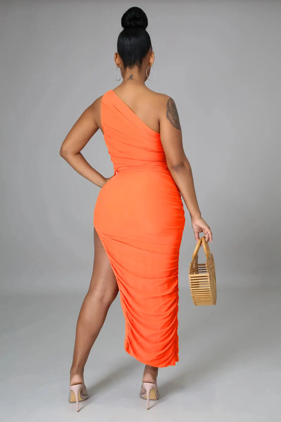 Tight-fitting Solid Color Pleated Women's Dress