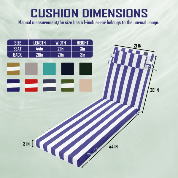 Outdoor Chaise Lounge Cushion, 72 In. X 21 In. X 3 In. Waterproof Fade-Resistant Patio Chair Pad For Pool Beach — foto 6