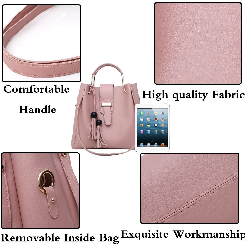 Womens Purse And Handbag 3Pcs Bag Set Tassel Tote Clutch Satchel Top Handle Shoulder Bag