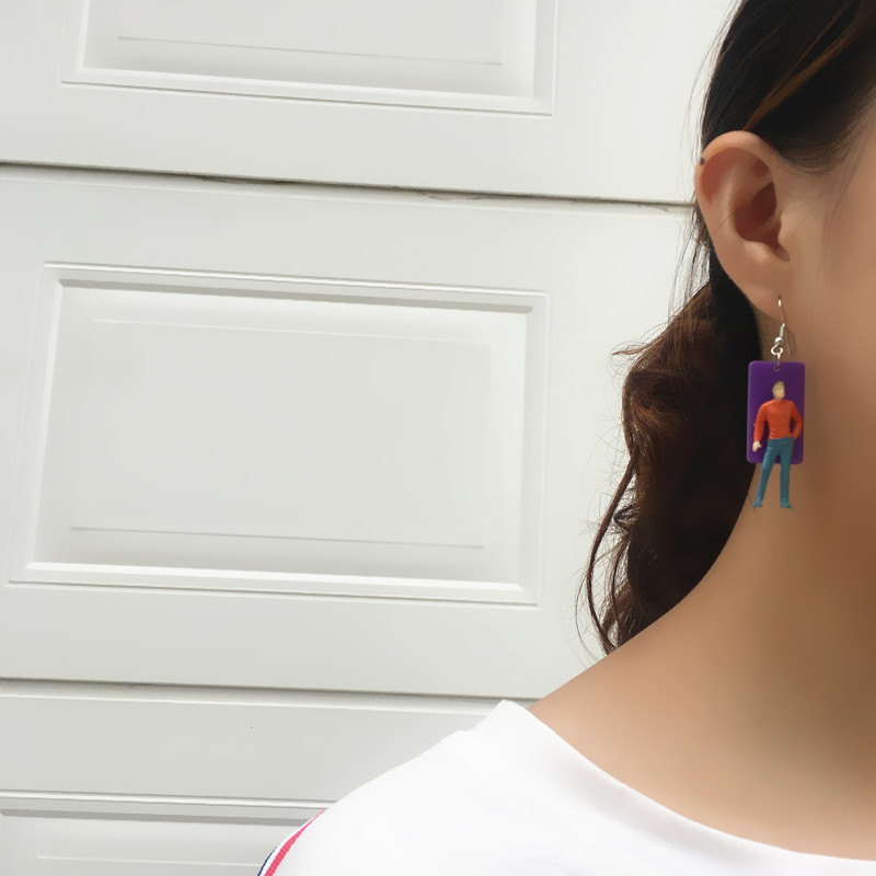Colorful Little People Acrylic Geometric Rectangle Urban Earrings Ear Clips