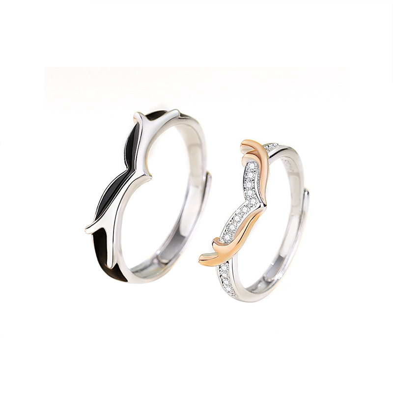 925 Sterling Silver Antlers Open Couple Ring Original Design