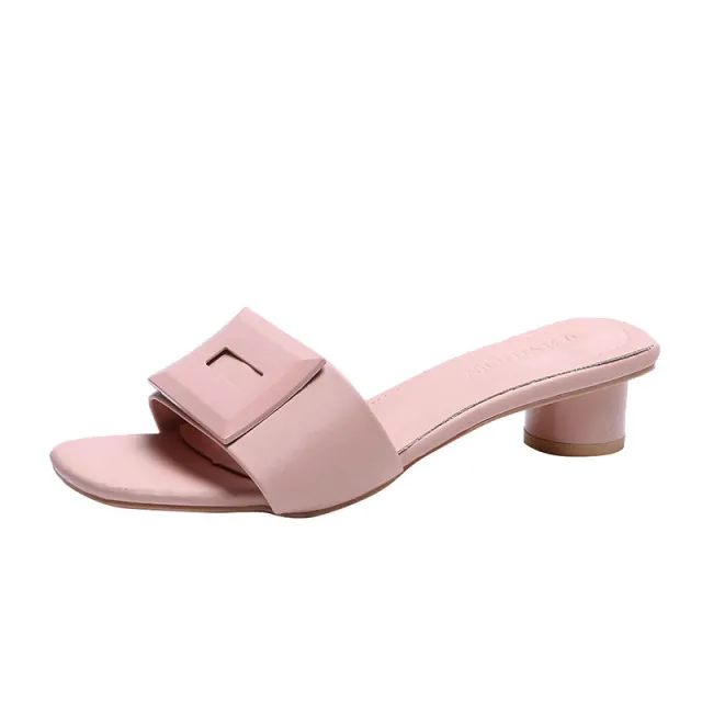 Fashion Square Buckle All Match Thick With Flip Flops Pink - Shop at LoveMi