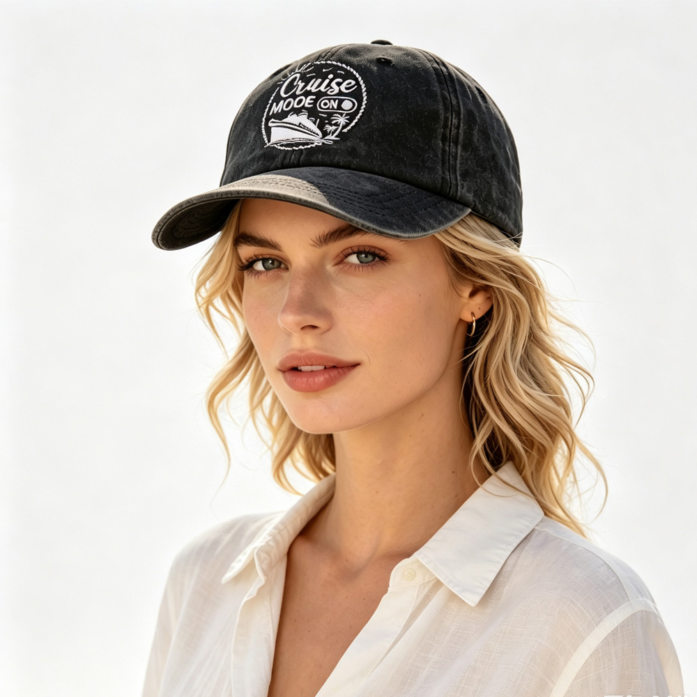 2pcs Cruise Mode On Embroidered Baseball Cap, Vintage Washed Distressed Hat For Men Women, Summer Beach Vacation Cruise Trip Gift — foto 8