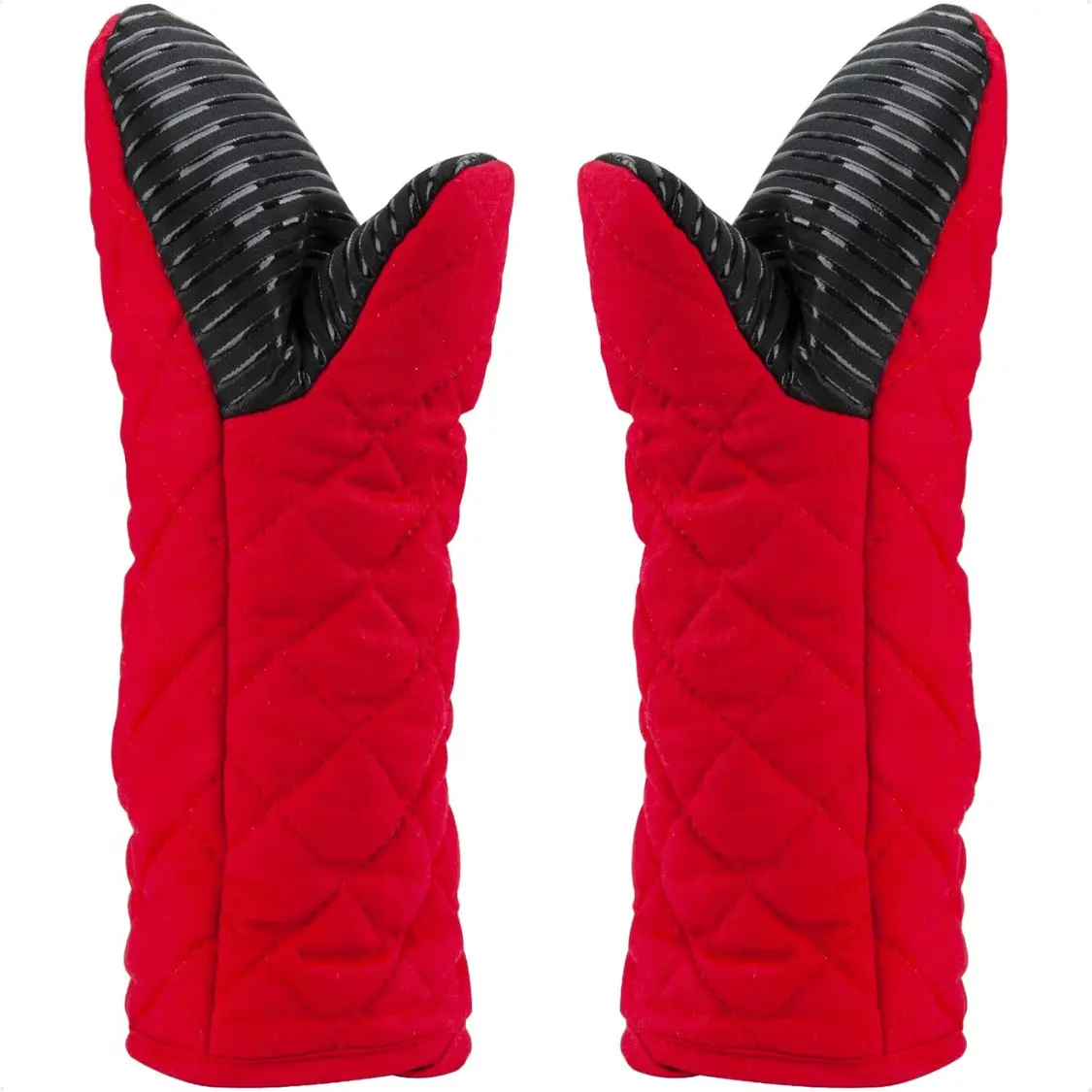 Red Cotton Silicone Long Oven Mitts Non-Slip
