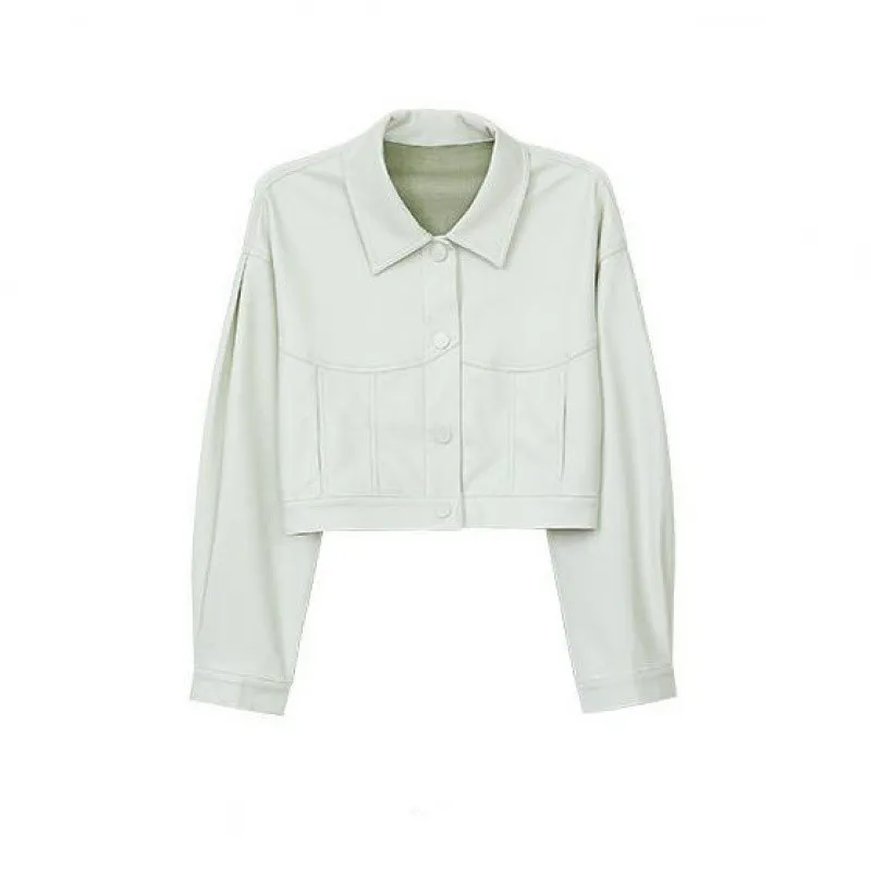 Short Leather Jacket New Vintage Women's Fashion - White
