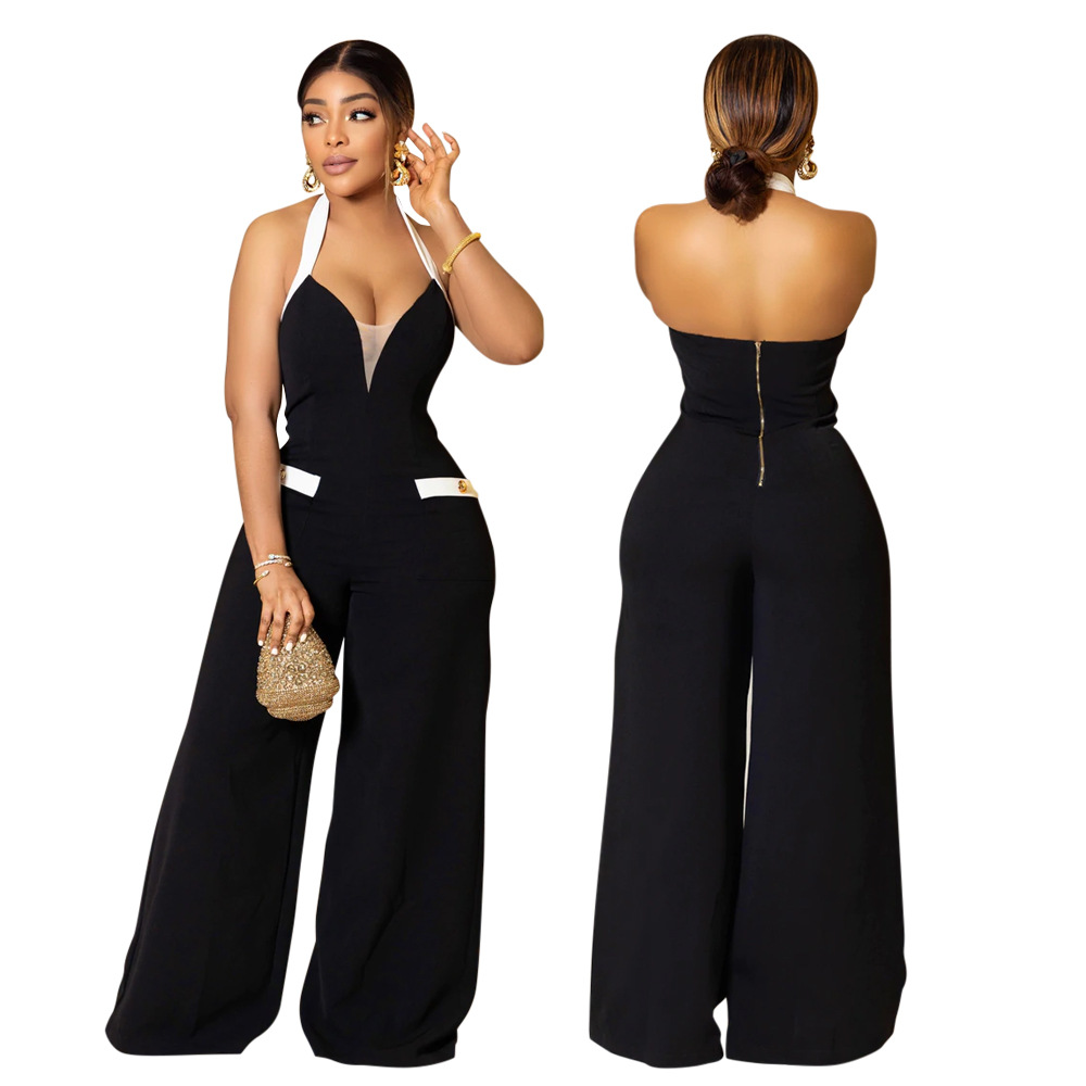 Title 6, Fashion Casual V-neck Halter Wide Leg Comfortab...