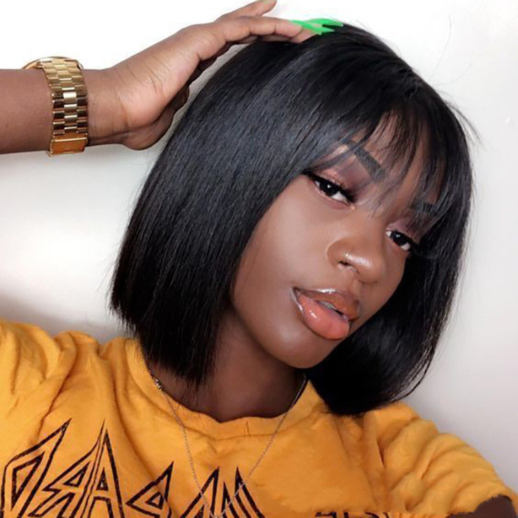 Human Hair Head Cover Semi Woven Bob Head Front Lace Wig 10Inch - Shop at LoveMi