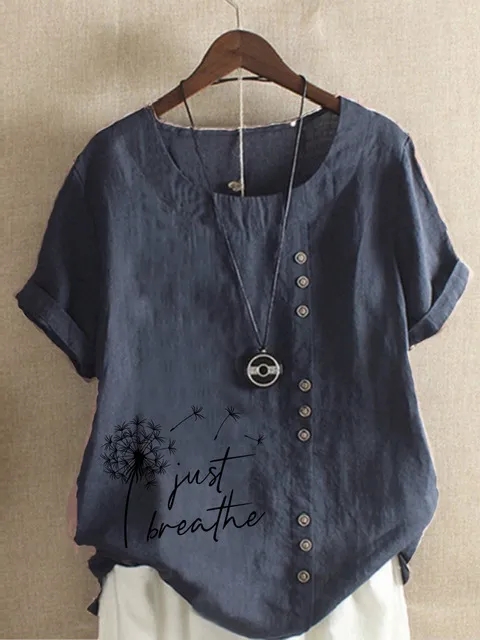 New Summer Fashion Casual Print Vintage Round Neck Short Deep Blue - Shop at LoveMi