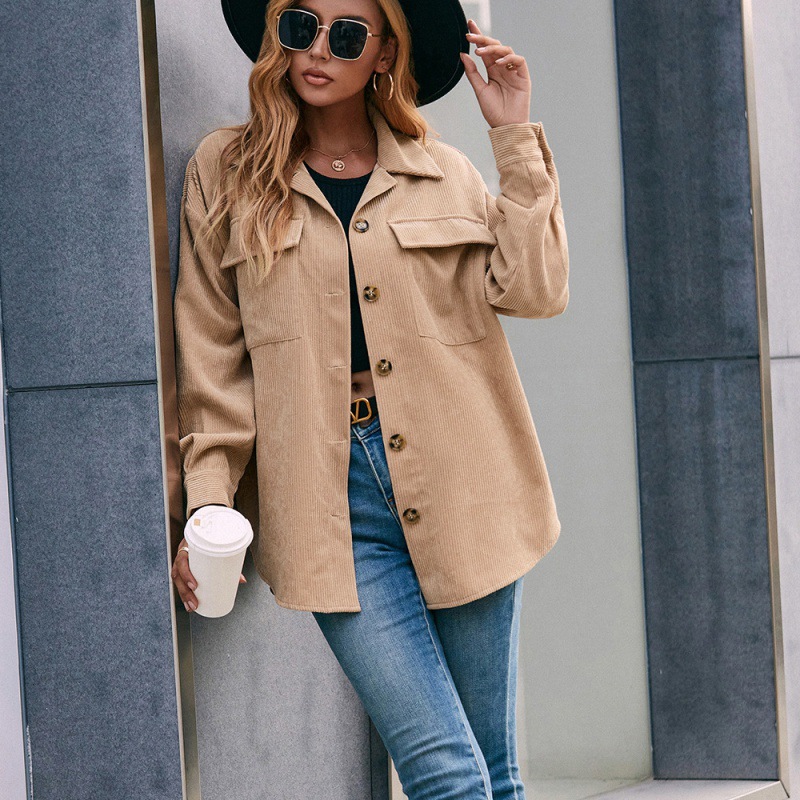 Corduroy Lapel Single Breasted Long Sleeve Tuxedo Shirt Jacket