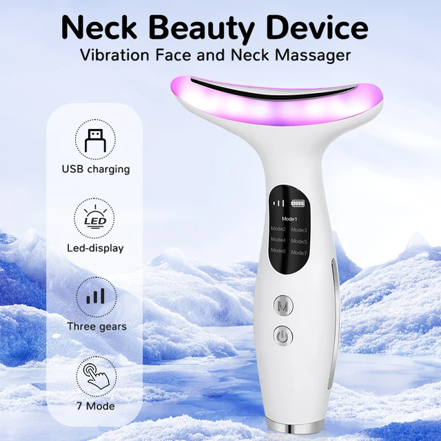 7 Color Neck Face Massager Facial Massager Tool For Skin Care At Home Vibrating Face Massager With Thermals Galvanic Machines Black