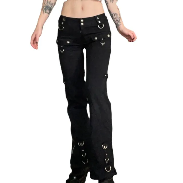 Dark Straight Leg Pants High Waist Street Casual Pants Women Black - Shop at LoveMi