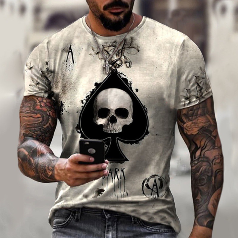 Title 3, 3D Print Skull Spades T-Shirt voor heren, stree...