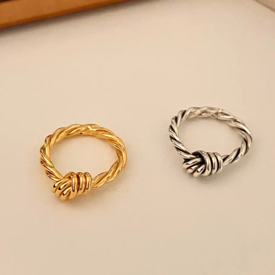 Sterling Silver Three-line Knotted Design Vintage Jewelry Ring Female