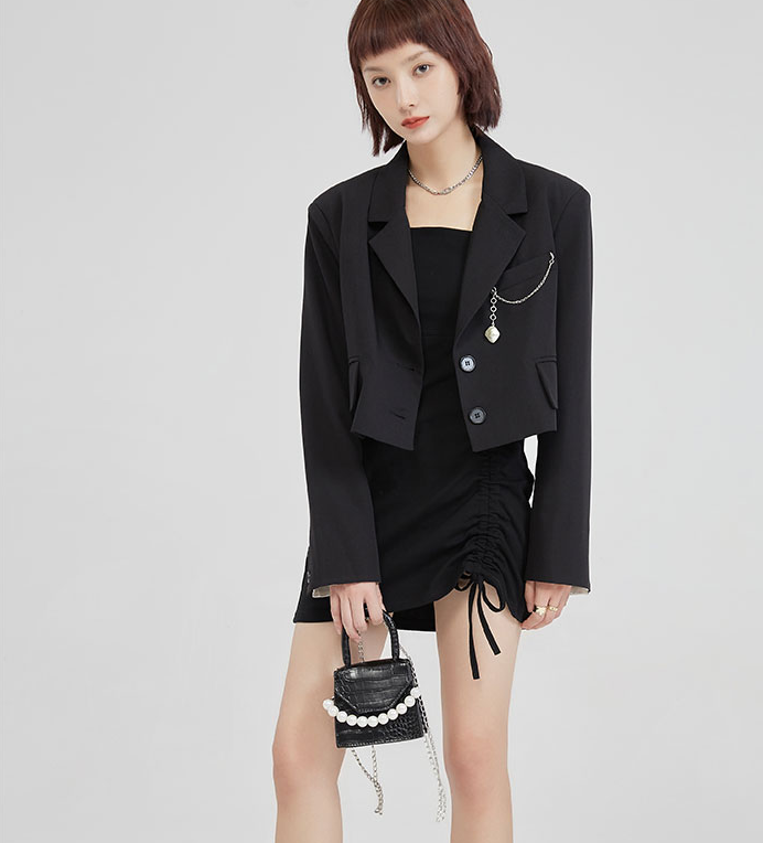 Women's Short Black Suit Jacket With Chain