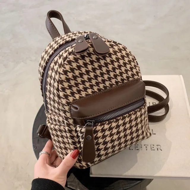 e Vintage Trendy Plaid Print Pu Leather Mini Backpacks Coffee - Shop at LoveMi