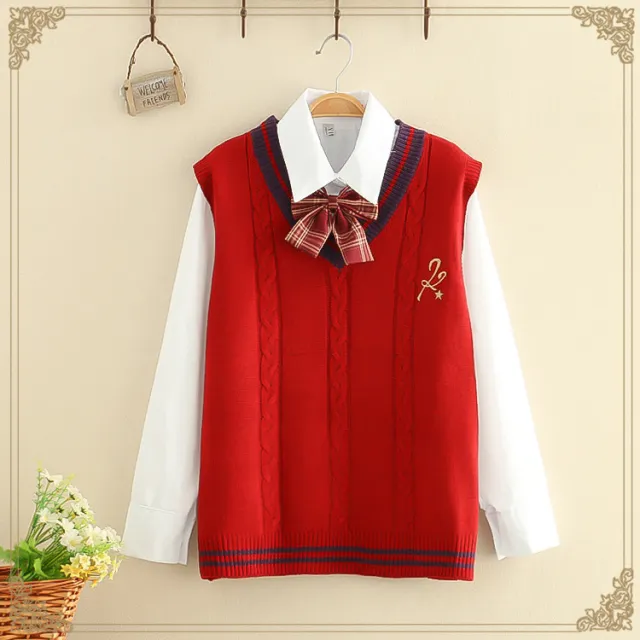 Junior High School Senior College Style Boudoir Suit Casual Vest Shirt Two piece Set Red - Shop at LoveMi
