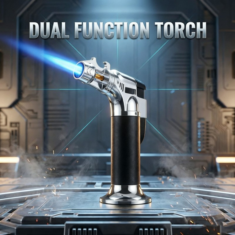 2 In 1 Gas Micro Blow Torch Lighter Welding Soldering Brazing With Bottle Opener Adjustable Windproof High Temperature Flame Refillable Lighter With Safety Lock And Flame Lock Function Essential Tool