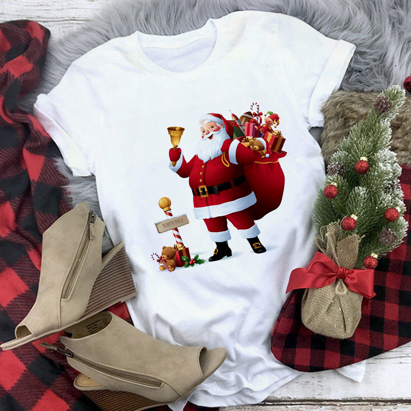 Title 13, Christmas Cute Reindeer Print Short Sleeve T-sh...