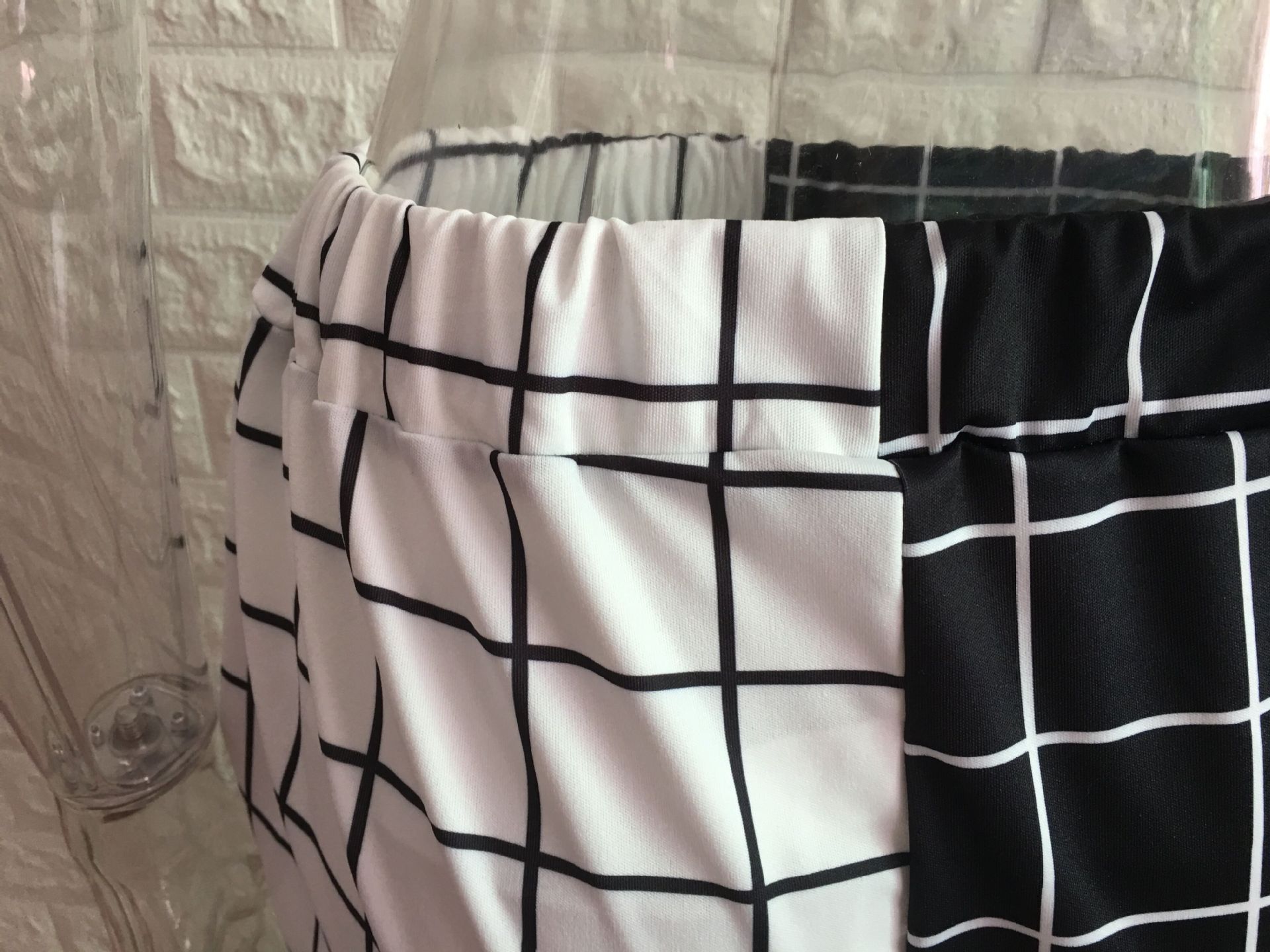 Casual High-waisted Black And White Checkered Overalls Trousers