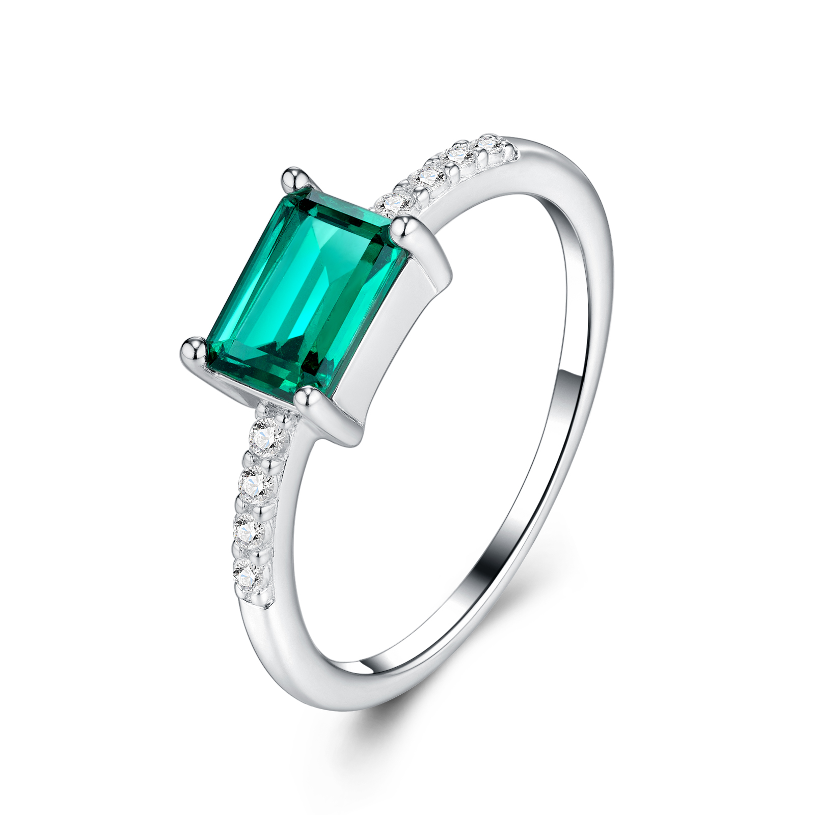 Octagon Lab Emerald Sterling Silver Ring