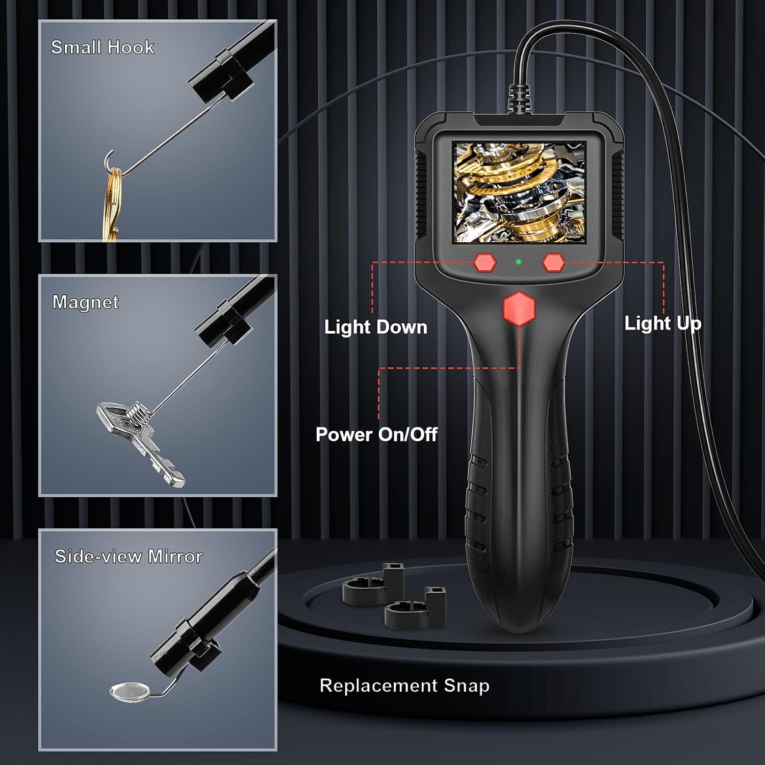 HD Dual-Lens Waterproof Endoscope Camera With Built-in Lights  Inspection Endoscope