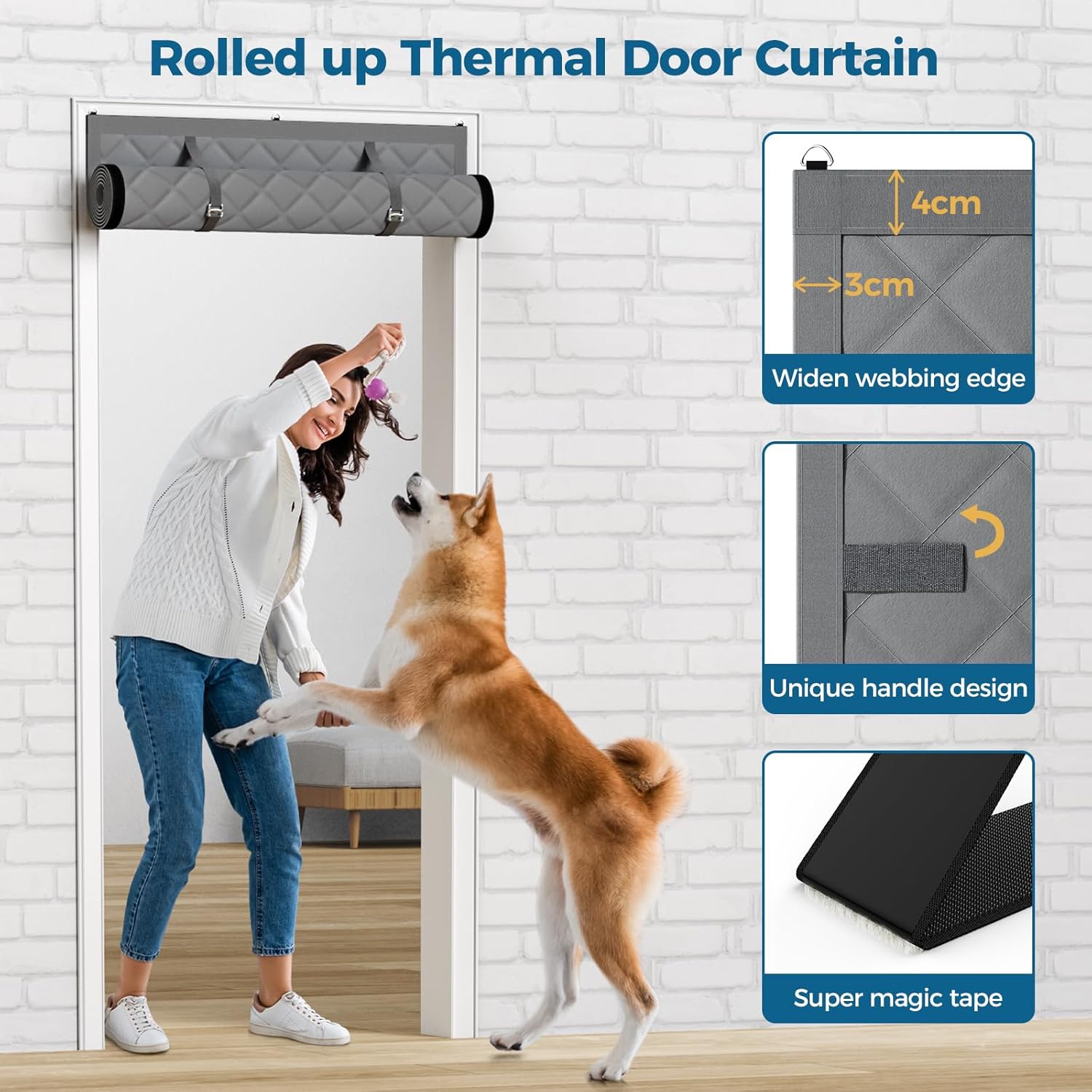 Winter Magnetic Thermal Insulated Door Curtain, Thick Warm Cotton Windproof Privacy Light Blocking Door Screen With Upgrade Buckle For Home Garage Shop Cold Protection — foto 10