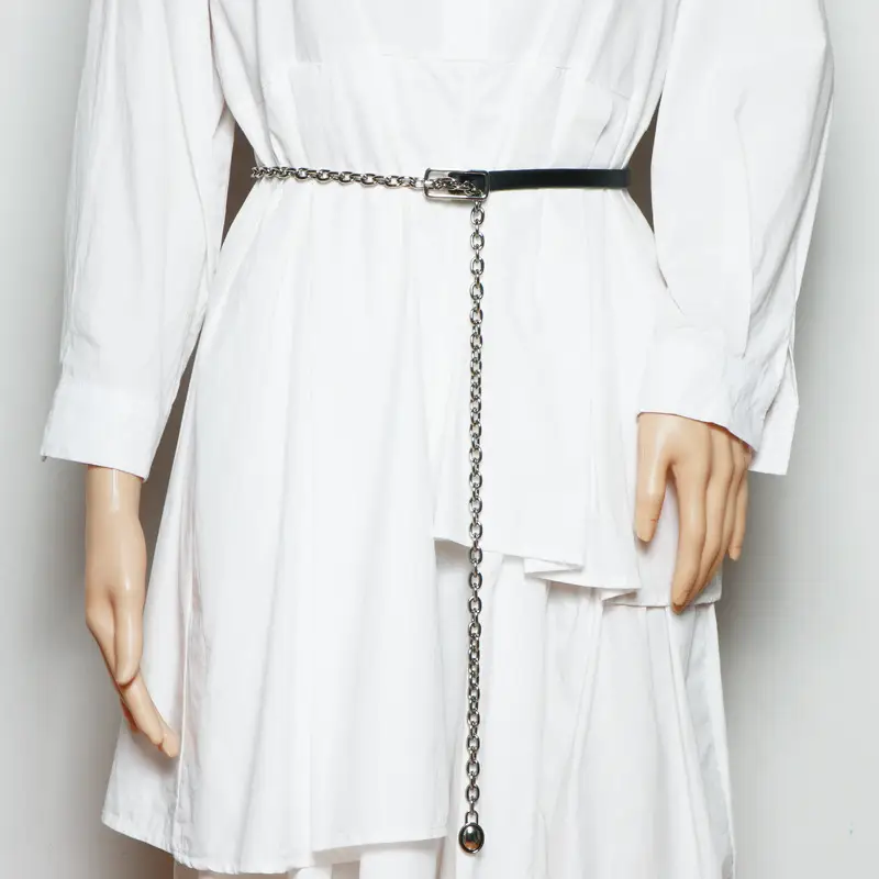 Fashion All-match Personality PU Leather Stitching Chain Pendant Waist Chain Decoration Shirt Dress Waistband