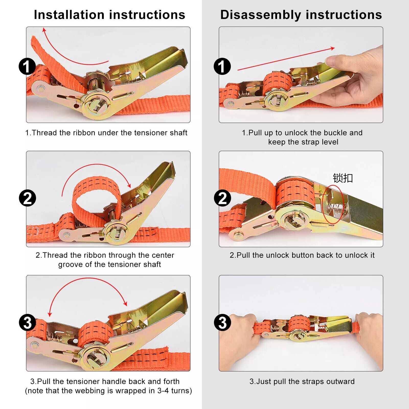4X Heavy Duty Ratchet Ties Down Straps 50mm-6 Meter Lashing Cargo Luggage 3000KG