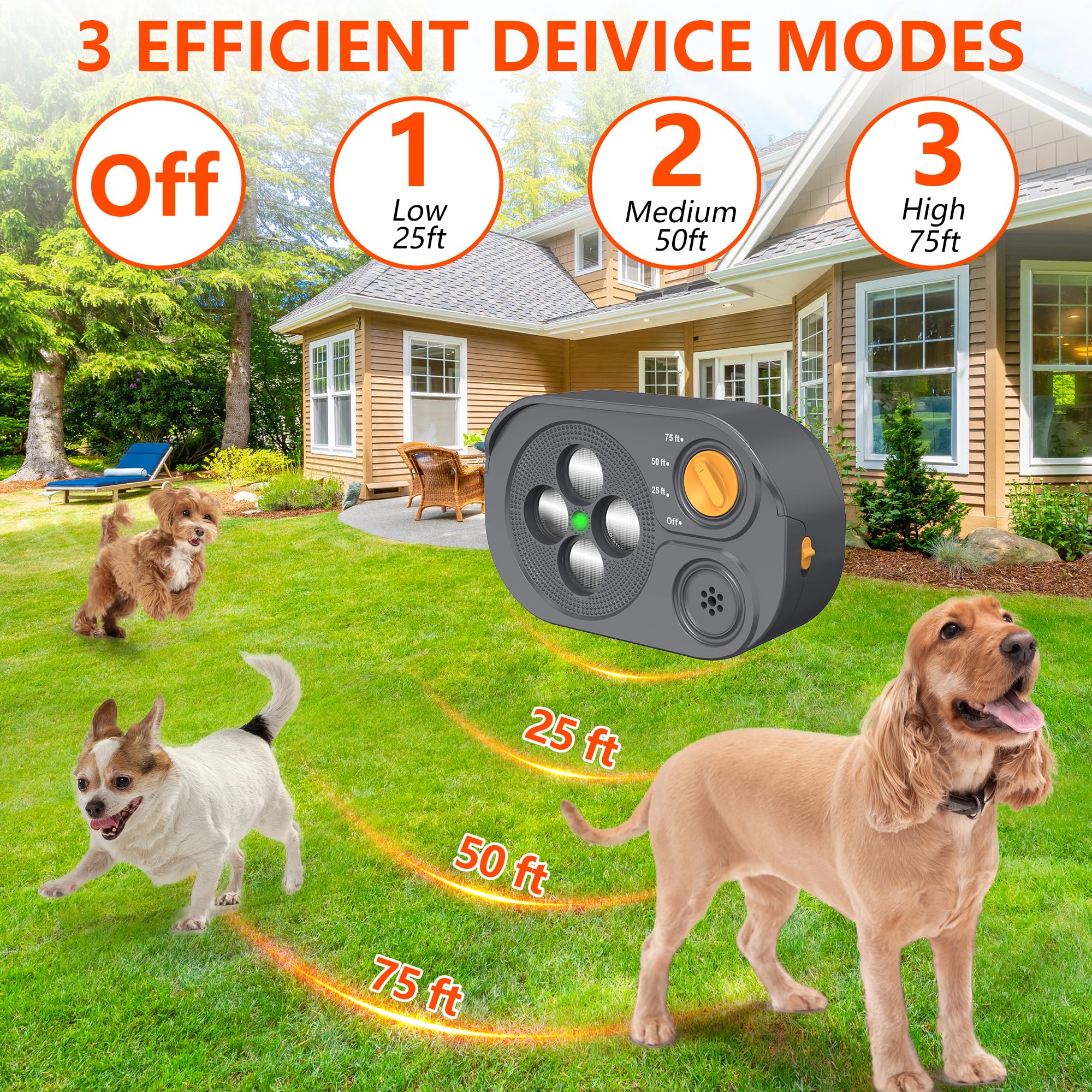 Anti Barking Device For Dogs, Bark Box Rechargeable Dog Bark Deterrent With Variable Ultra Frequency 6 Modes IP65 Waterproof Dog Silencer Stop Neighbors  Dogs From Barking Up To 75ft — foto 3