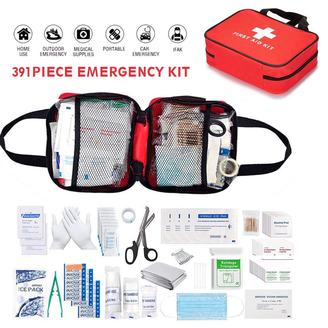 391 PIECE FIRST AID KIT BAG MEDICAL EMERGENCY TRAVEL HOME CAR WORKPLACE UK — image 8