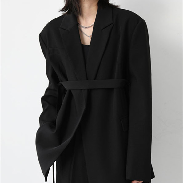 Broad Shoulder Streamer Medium Long Sagging Suit Coat Women
