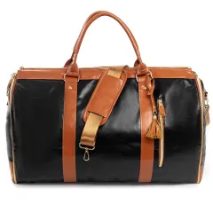 Foldable Women's Travel Convenient Carry-on Clothing Bag Large PU Leather Duffel Bag Women's Business Travel Bag - Brown - View 1