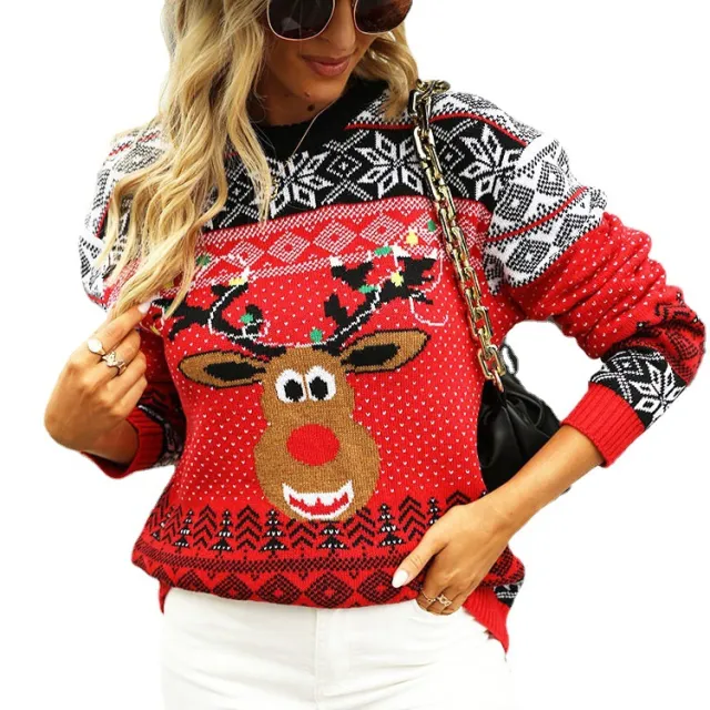 Christmas New Women's Deer Head Sweater Red - Shop at LoveMi