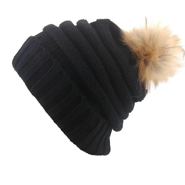 Fashion Turn Over Knitted Woolen Ball Cap Black - Shop at LoveMi