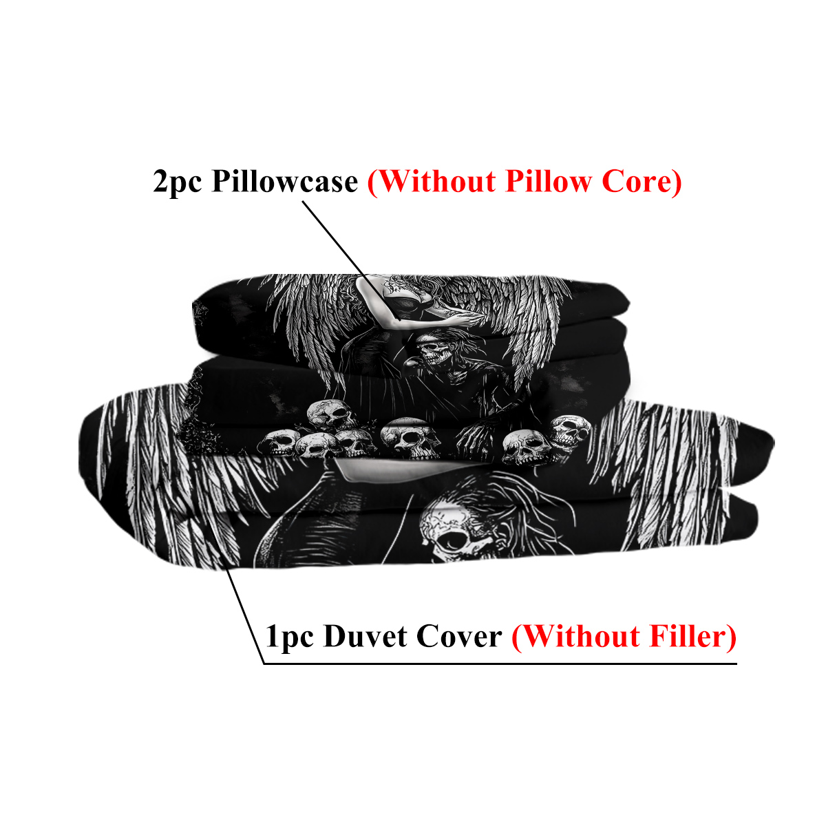 3 Pcs Of Dark Angel Skull Themed Printed Bedding Series Suitable For All Seasons — view 3