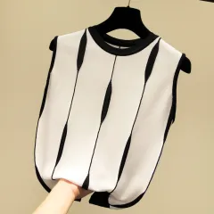 Women's Contrast Colour Striped Vest Outer Wear - White - View 1