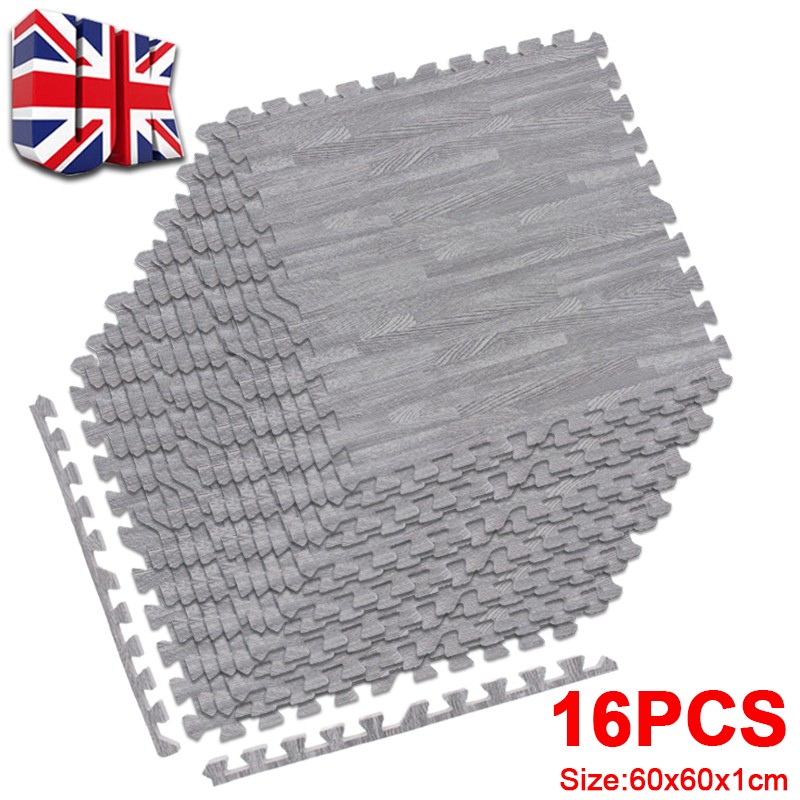 Grey Wooden Grain Foam Tiles Exercise Yoga Gym Fitness Garage Workshop Floor Mat — image 7