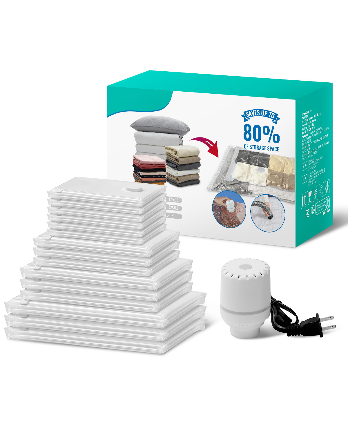 15 Pack Vacuum Storage Bags With Electric Pump, Space Saver Bags Compression For Comforters And Blankets, Sealer Clothes Storage Travel Essentials image 7