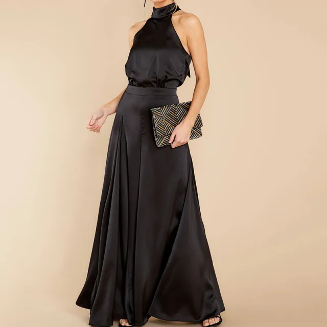 Women's Strapless High Waist One piece Wide leg Trousers Black - Shop at LoveMi