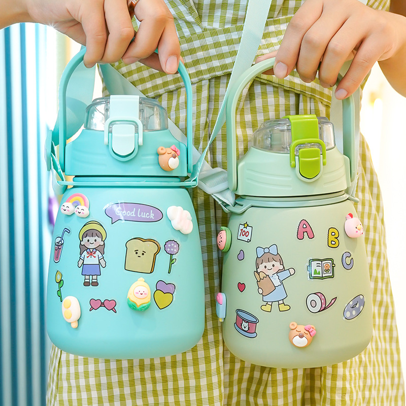 Net Red Pot-bellied Vacuum Flask Stainless Steel Cartoon Straw - Image 3