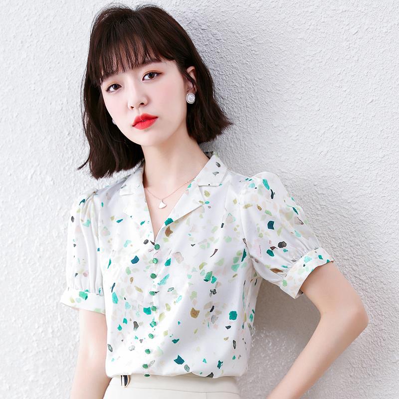 Design Sense Niche Top Short-sleeved Floral Chiffon Shirt
