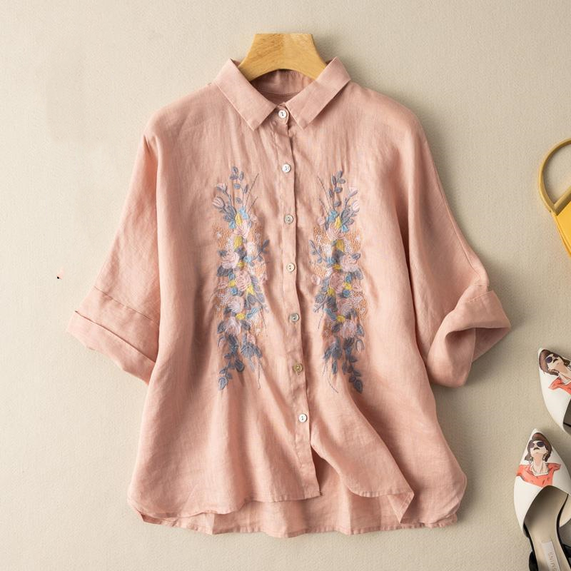 Women's Literary Retro Embroidery Cotton And Linen Top