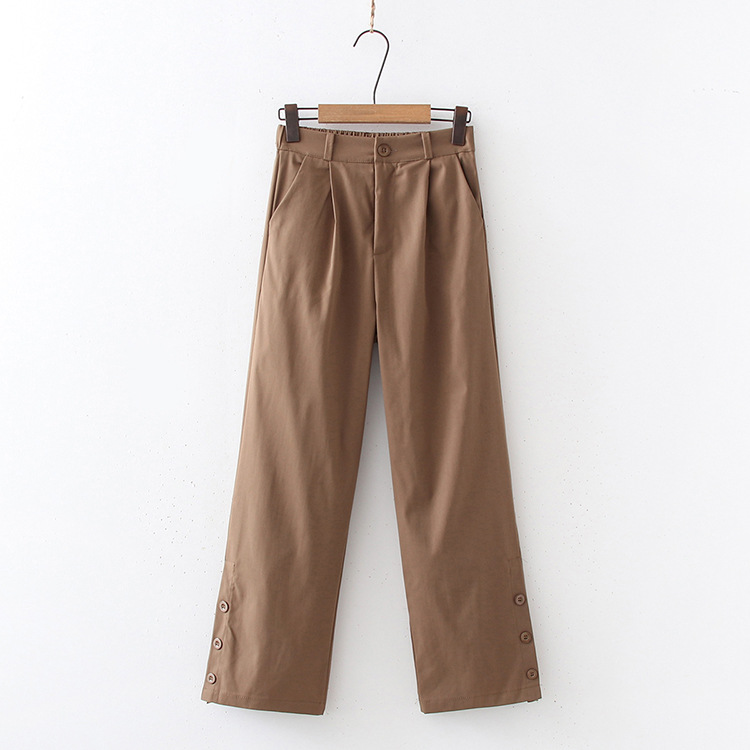 Title 7, Straight Trousers, Simple Button-type Slit Wome...