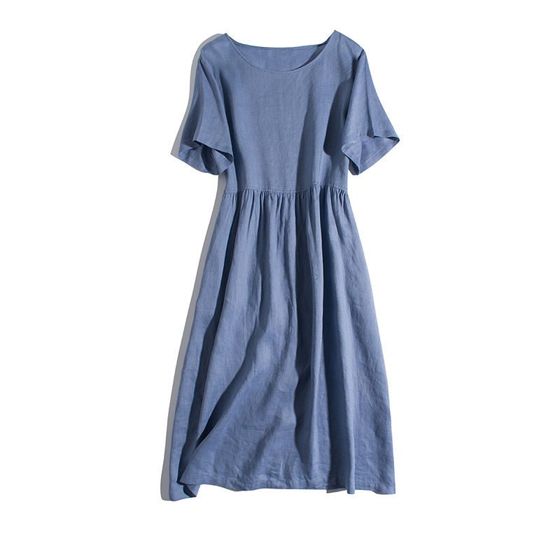 Women's Cotton Linen Artistic Loose Fitting Slimming Dress
