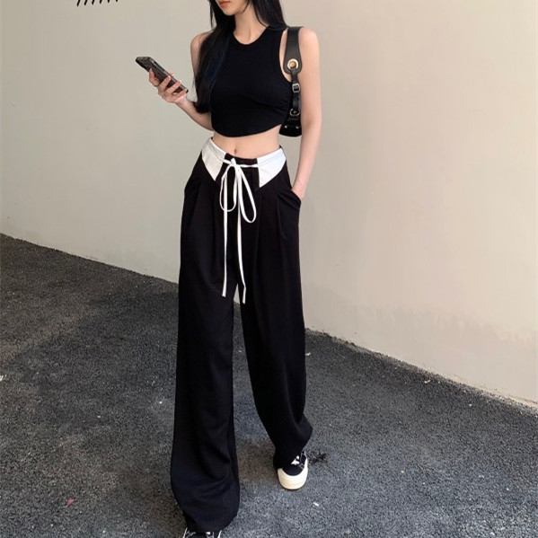 Casual Lace Up Draped Floor Length Trousers