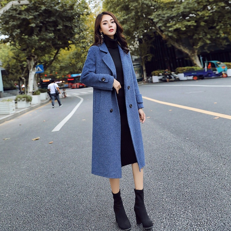 Trendy Smog Blue Ladies Woolen Coat Blue - Shop at LoveMi