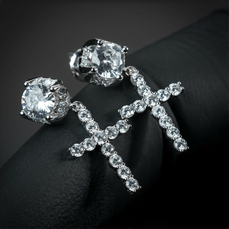New Hot Sale Hip Hop Big Zircon Cross Stud Earrings